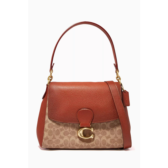 Coach Signature Coated Canvas May Small Flap Shoulder Handbag Tan Rust - Picture 1 of 13